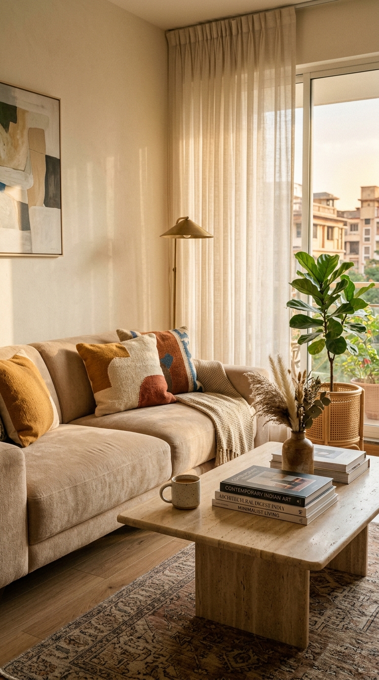 A styled, guest-ready living room
