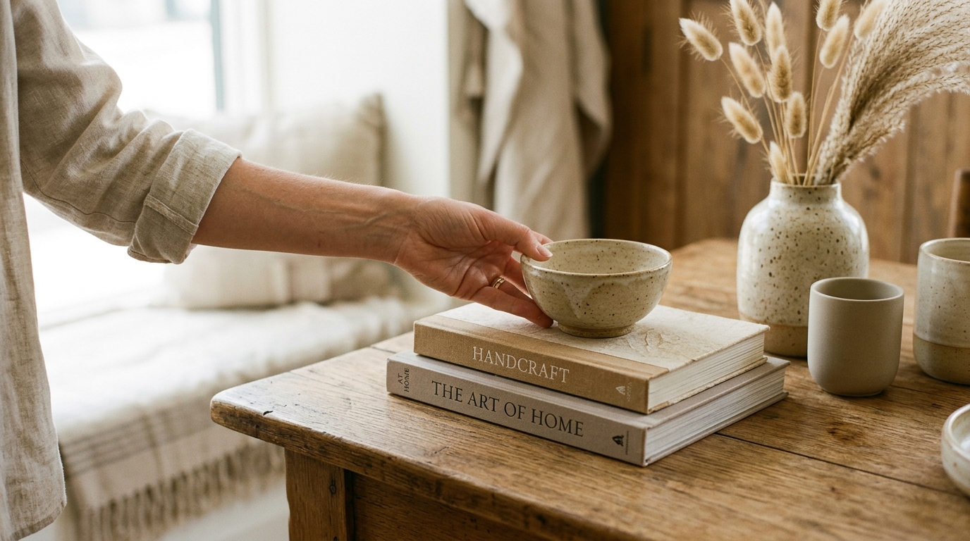 A stylist arranging a thoughtful corner